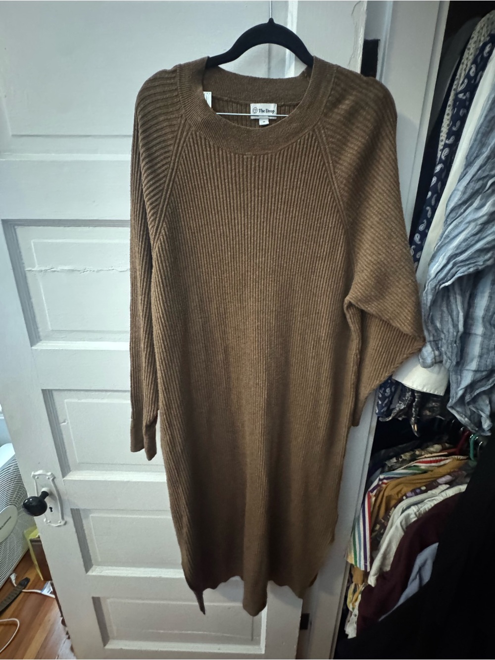 Ribbed Knit Long Sweater Dress in Camel